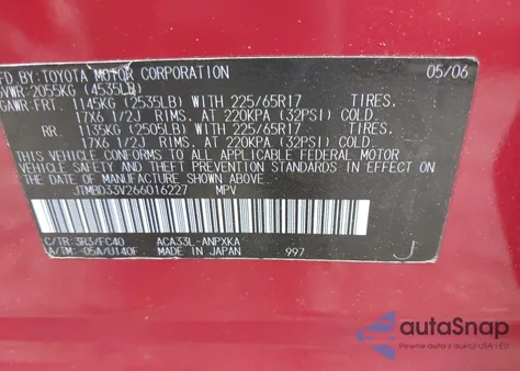 2006 Toyota Rav4 z USA, uszkodzony, nr VIN JTMBD33V266016227